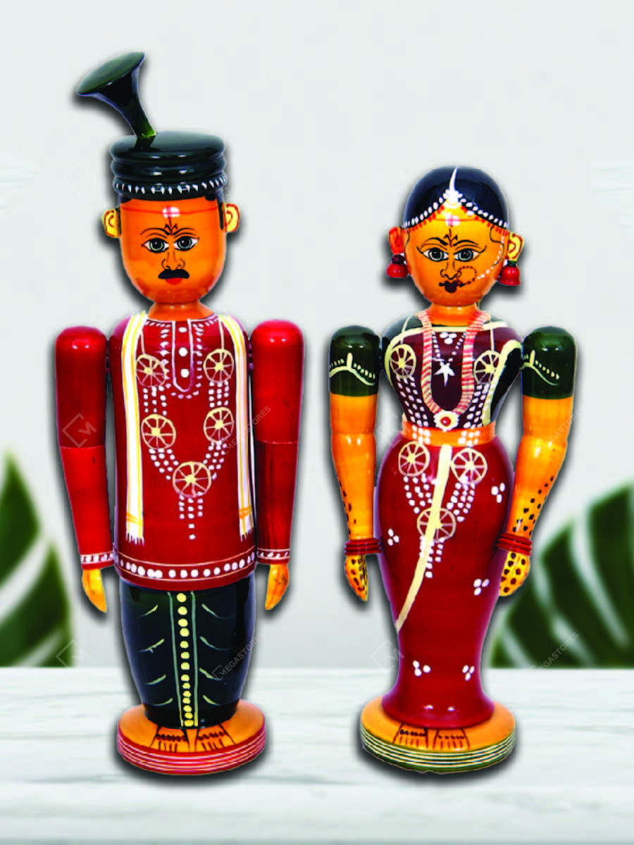 Megastores - Wooden Married Couple Etikoppaka Toy by Adilakshmi Toys